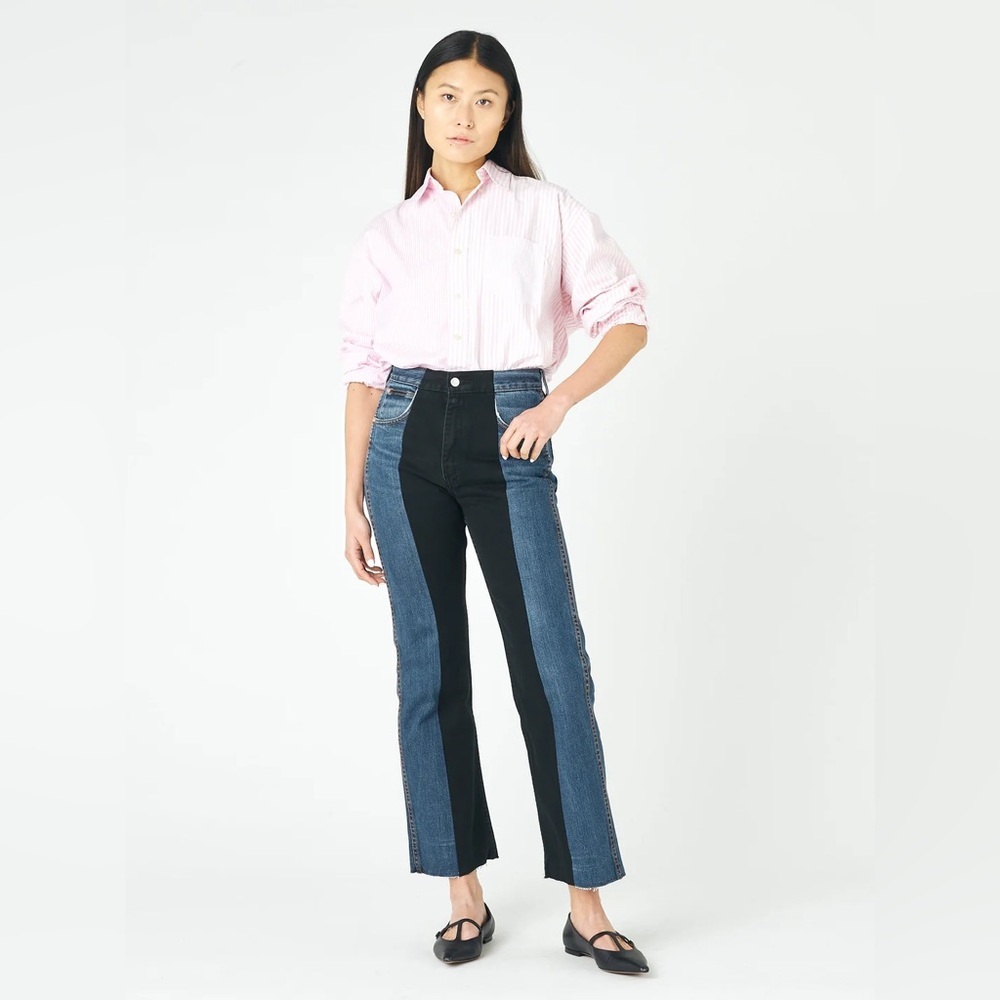 E.L.V. DENIM Flare Crop Jean in Blue/Black Womens Size 34